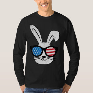Camiseta Bunny American Glass Patriótico Usa Flag Rabbit