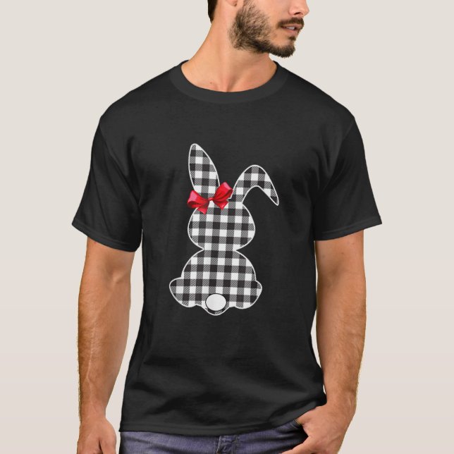 Camiseta Bunny Buffalo Black Plaid Prin Happy Easter Day Wo (Frente)