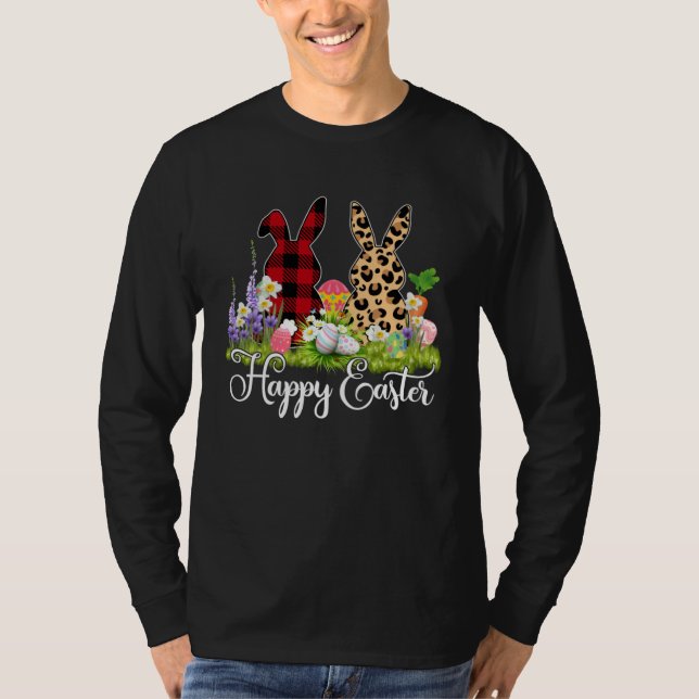 Camiseta Bunny Buffalo Red Plaid Leopard Print Happy Easter (Frente)
