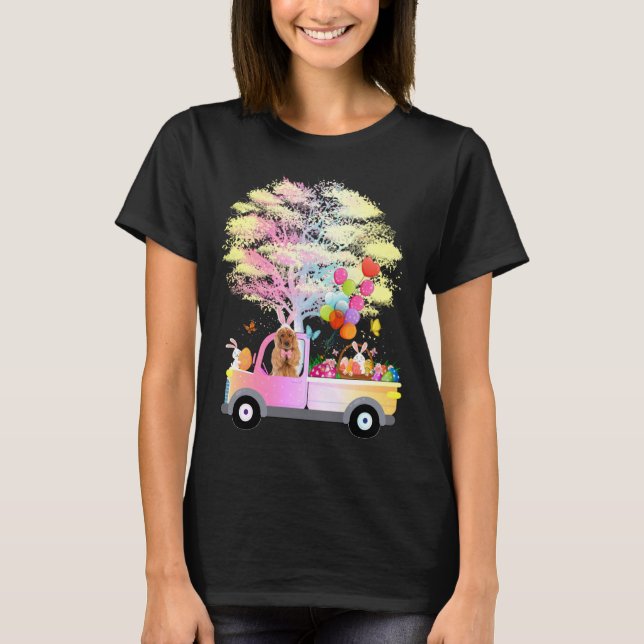 Camiseta Bunny Cocker Spaniel Dog & Eggs On Truck Happy Eas (Frente)