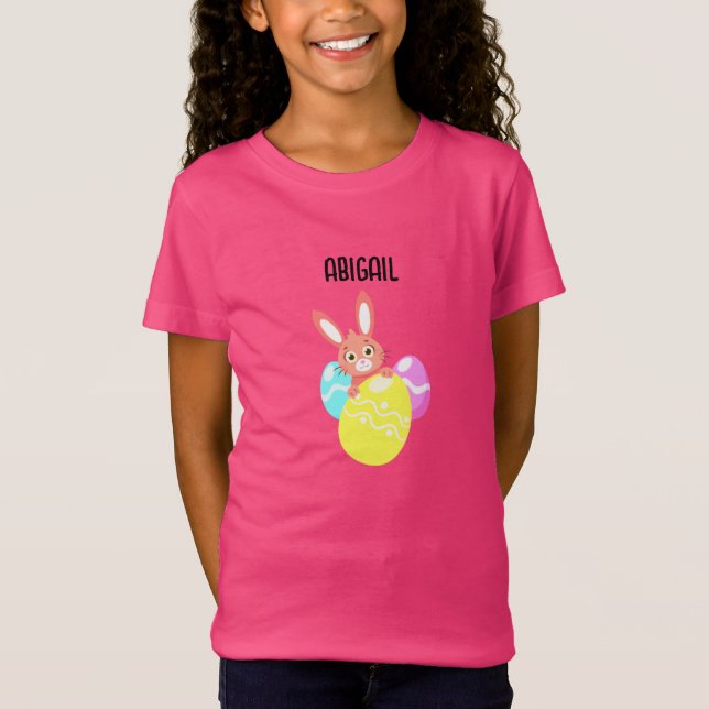 Camiseta BUNNY COM T-Shirt PINK PERSONALIZADO DE OVOS COR (Frente)