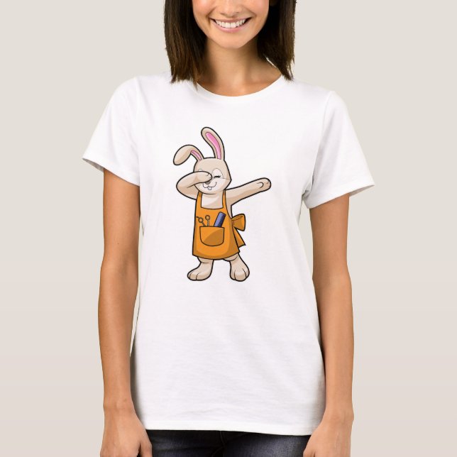 Camiseta Bunny como cabeleireiro com comb e tesoura (Frente)