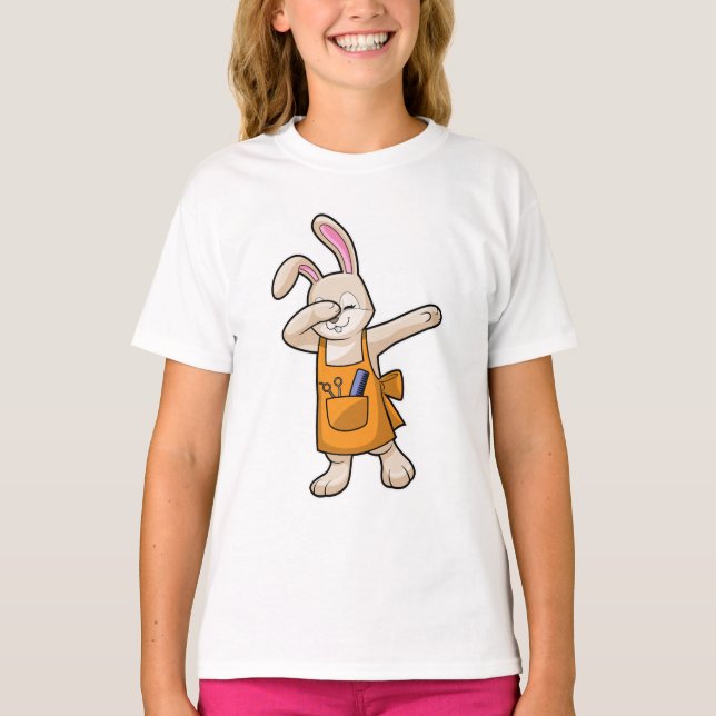Camiseta Bunny como cabeleireiro com comb e tesoura (Frente)