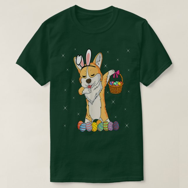 Camiseta Bunny Corgi Dabbing Dog Felz pascoa Day Lover Ovo (Frente do Design)