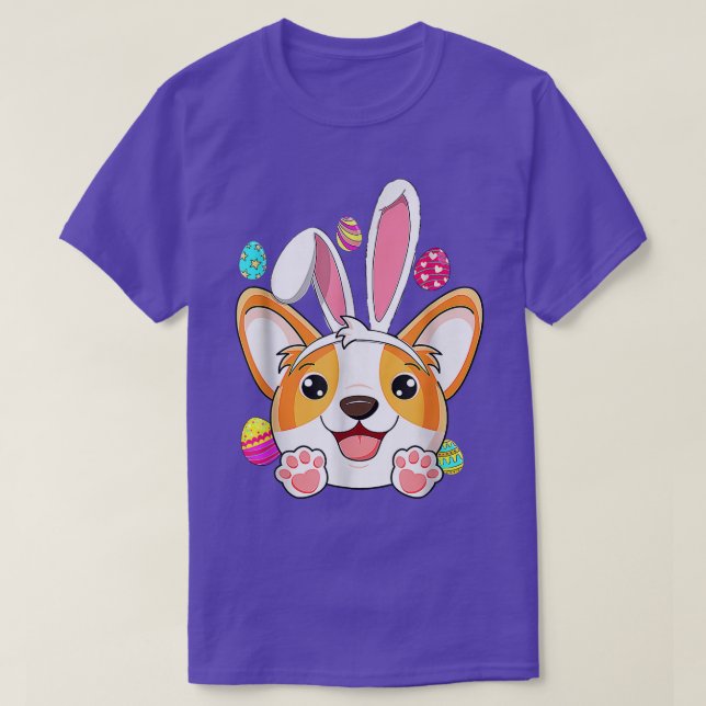 Camiseta Bunny Corgi Páscoa Rabbit Ears Corgi Lover Egg Hun (Frente do Design)