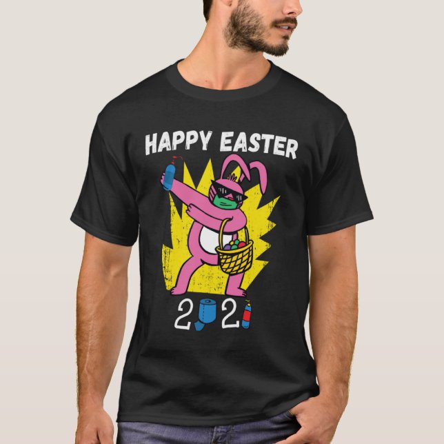 Camiseta Bunny Dabbing Happy Easter 2021 Bunny Wearing Face (Frente)
