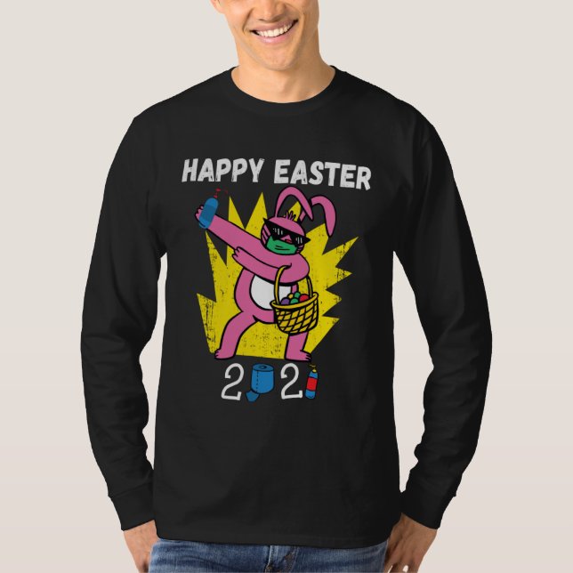 Camiseta Bunny Dabbing Happy Easter 2021 Bunny Wearing Face (Frente)