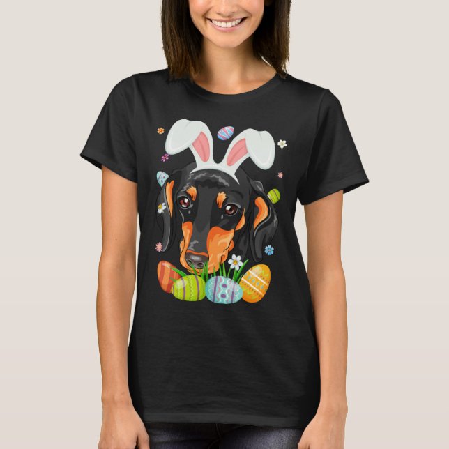 Camiseta Bunny Dachshund Dog Head Easter Eggs Wiener Easter (Frente)