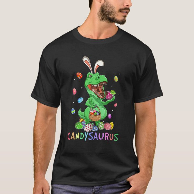 Camiseta Bunny Dinosaur T Rex Comendo Páscoa De Chocolate (Frente)
