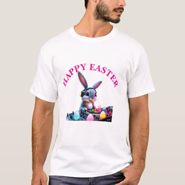 Camiseta Bunny DJ Páscoa Ovo Turntable Mens T-Shirt (Frente)