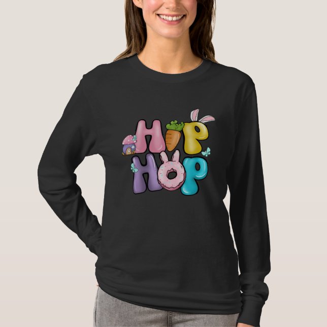Camiseta Bunny Ear Retro Groovy Hip Hop Easter Day (Frente)