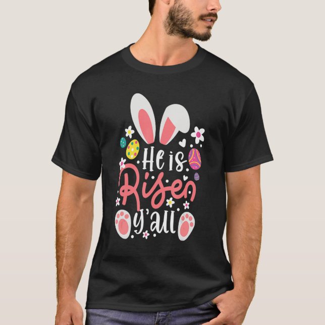 Camiseta Bunny Ears Está Risen Páscoa Coelhinho C (Frente)