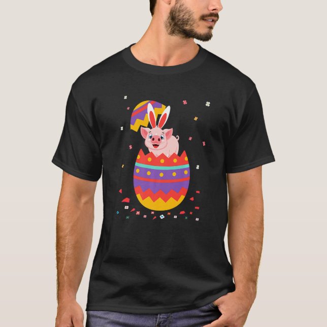 Camiseta Bunny Ears Ovos Figurino Dia da Páscoa Bonito Pi (Frente)