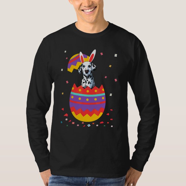 Camiseta Bunny Ears Ovos Figurino Páscoa Dia Gráfico Dalmat (Frente)