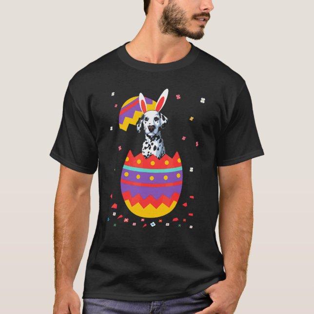 Camiseta Bunny Ears Ovos Figurino Páscoa Dia Gráfico Dalmat (Frente)