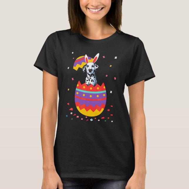 Camiseta Bunny Ears Ovos Figurino Páscoa Dia Gráfico Dalmat (Frente)