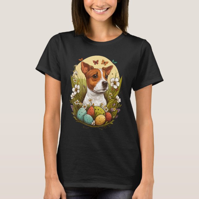 Camiseta Bunny Eggs Dog on Easter Jack Russell Terrier (Frente)