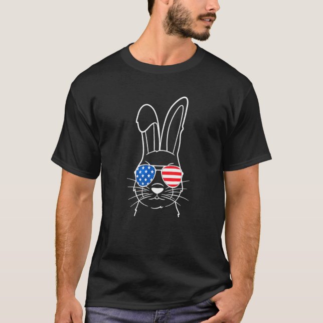 Camiseta Bunny Face American Flag Óculos Solares Coelhinho (Frente)