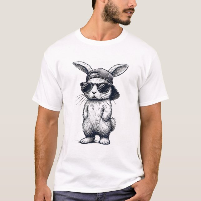 Camiseta Bunny Face com Óculos de Sol Boné Dia da Páscoa pa (Frente)