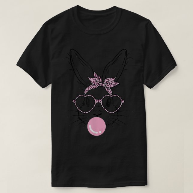 Camiseta Bunny Face Leopard Glasses Bubble Gum Easter Day G (Frente do Design)