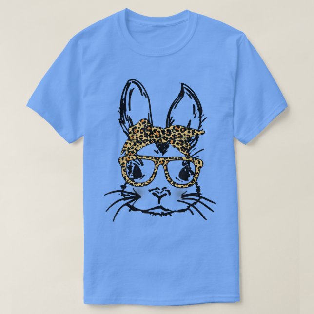Camiseta Bunny Face Leopard Mensagem Bun Óculos Solares Ban (Frente do Design)