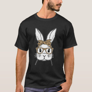 Camiseta Bunny Face With Sunglasses Leopard Easter Day Wome