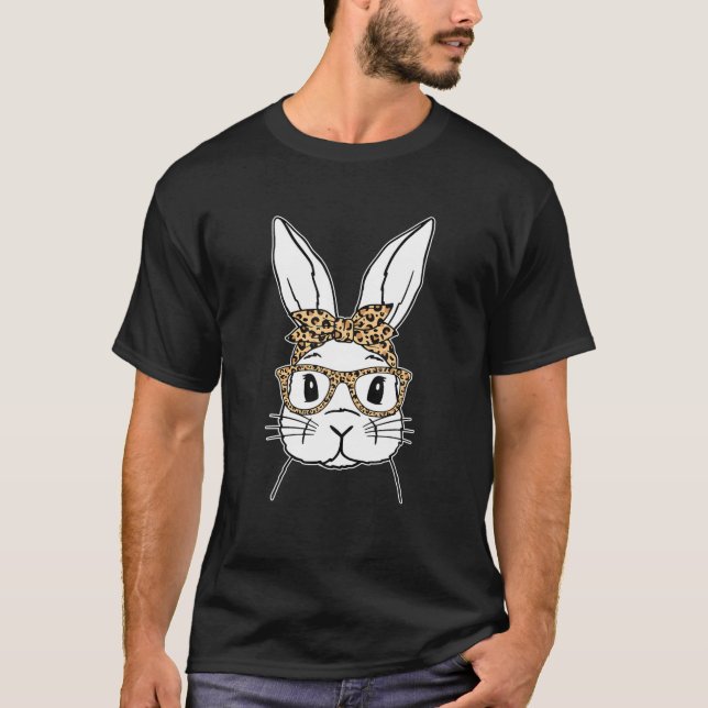 Camiseta Bunny Face With Sunglasses Leopard Easter Day Wome (Frente)