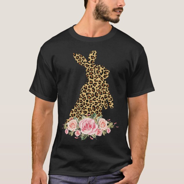 Camiseta Bunny Flowers Leopard Print Girls Women Happy East (Frente)