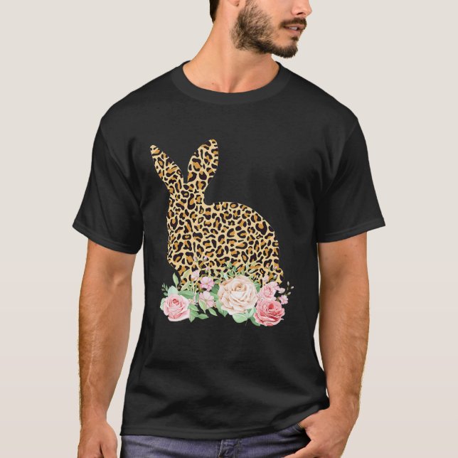 Camiseta Bunny Flowers Leopard Print Girls Women Happy East (Frente)