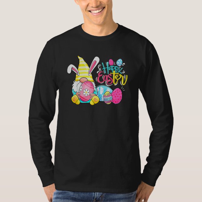 Camiseta Bunny Gnome Rabbit Ovos Caçando Felz pascoa Dia F (Frente)