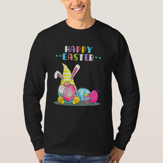 Camiseta Bunny Gnome Rabbit Ovos Caçando Felz pascoa Dia F (Frente)