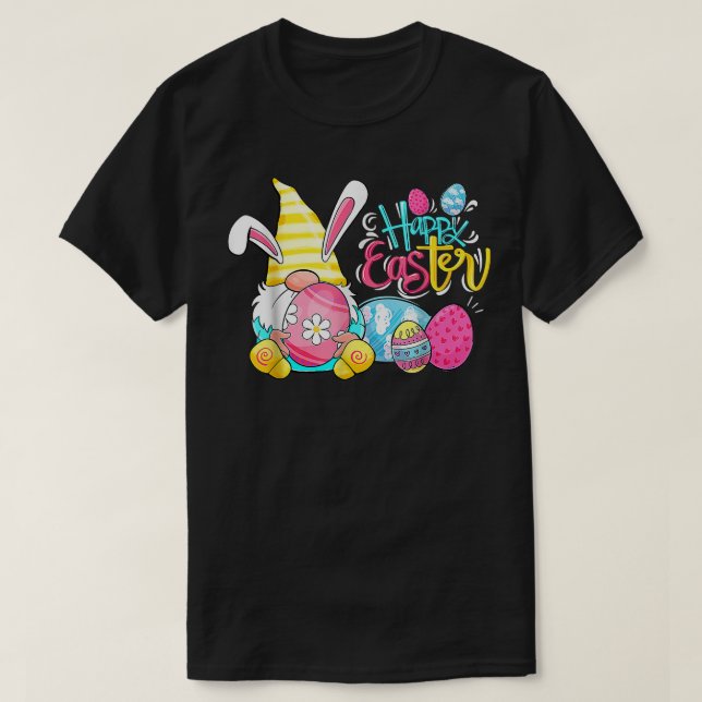 Camiseta Bunny Gnome Rabbit Ovos Caçando Felz pascoa Dia F (Frente do Design)