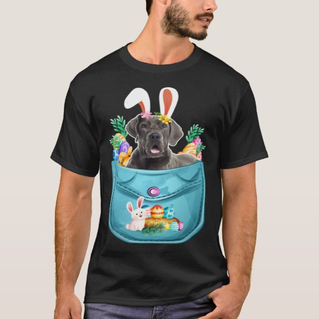 Camiseta Bunny Great Dane In Pocket Easter Day Eggs Bunny D (Frente)