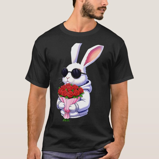 Camiseta Bunny Hugging Valentine Flower Bunny  (Frente)