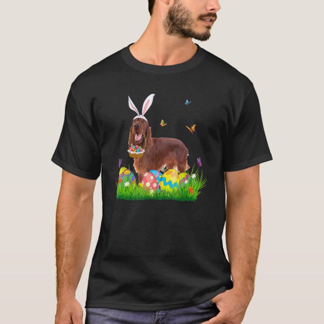 Camiseta Bunny Irish Setter Com Caça À Páscoa De Ovos (Frente)