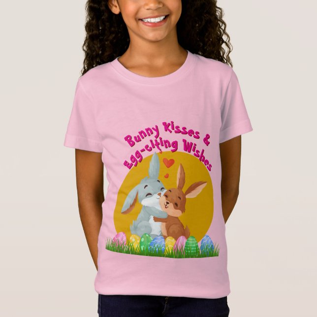 Camiseta Bunny Kisses e Ovos Desejam Páscoa T-Shirt (Frente)