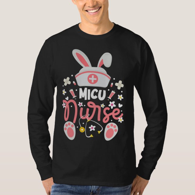 Camiseta Bunny MICU Nurse Cute Bunny Ears Medical Intensive (Frente)