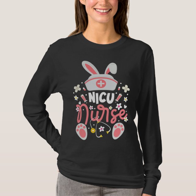 Camiseta Bunny NICU Nurse Bunny Ears Neonatal Intensive Car (Frente)