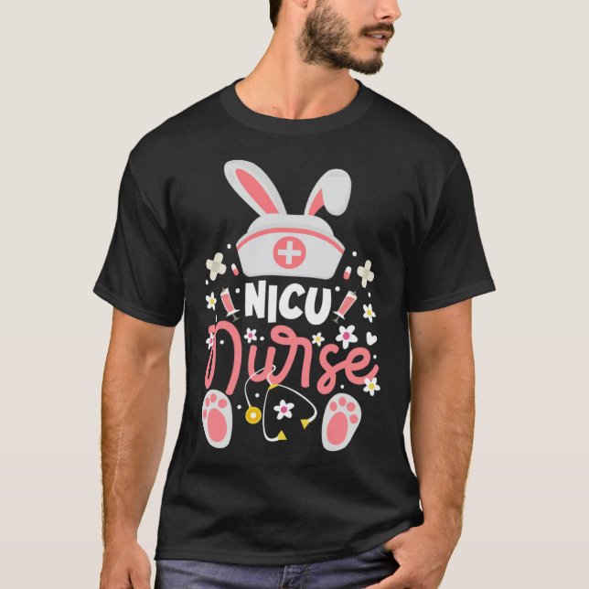 Camiseta Bunny NICU Nurse Bunny Ears Neonatal Intensive Car (Frente)