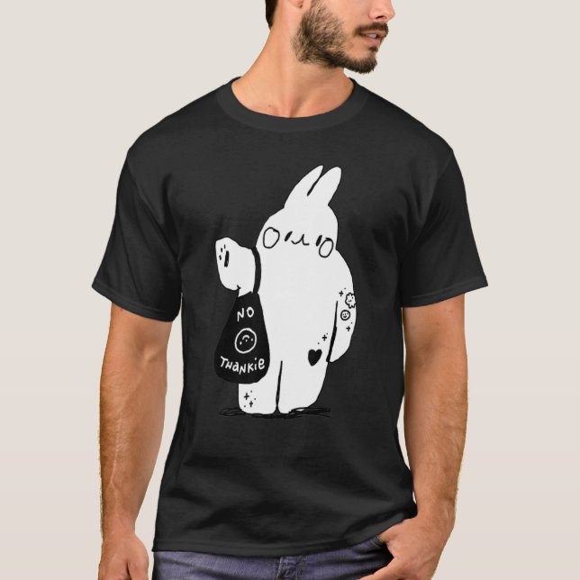 Camiseta Bunny No Thankey Animais Bonitos Black And White R (Frente)