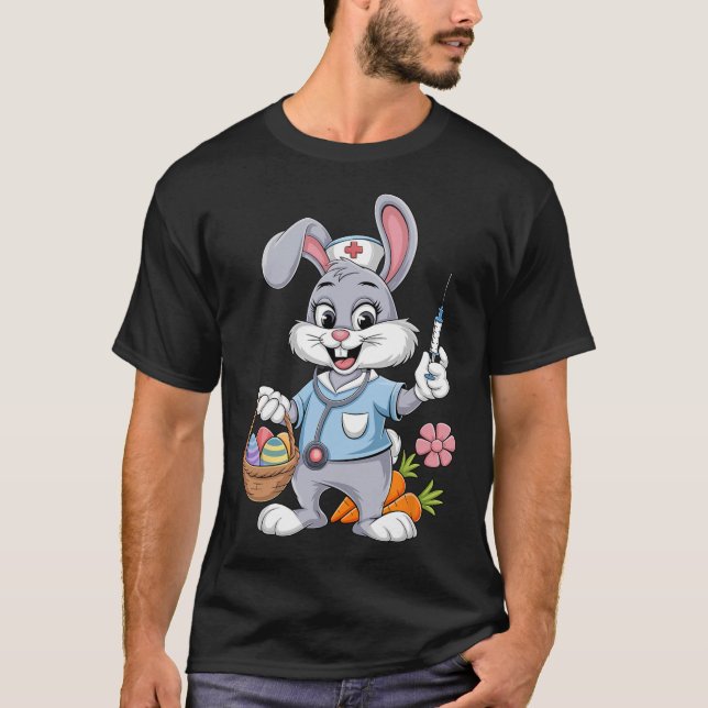 Camiseta Bunny Nurse Easter Day Stethoscope Rabbit Scrub To (Frente)