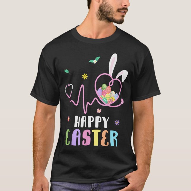 Camiseta Bunny Nurse Stethoscope Happy Easter Eggs Rabbit N (Frente)