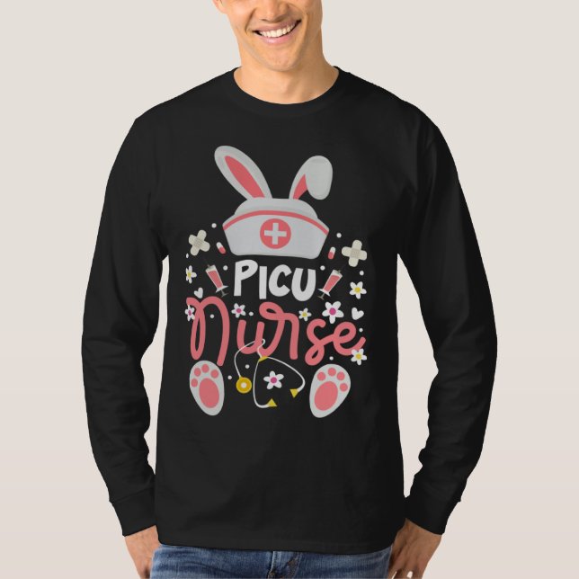 Camiseta Bunny PICU Nurse Bunny Ears Pediatric Intensive Ca (Frente)