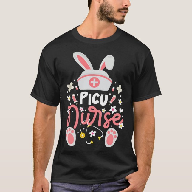 Camiseta Bunny PICU Nurse Bunny Ears Pediatric Intensive Ca (Frente)