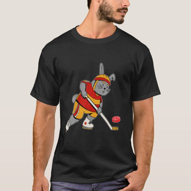 Camiseta Bunny Playing Ice Hockey Easter Rabbit Bunny Men W (Frente)