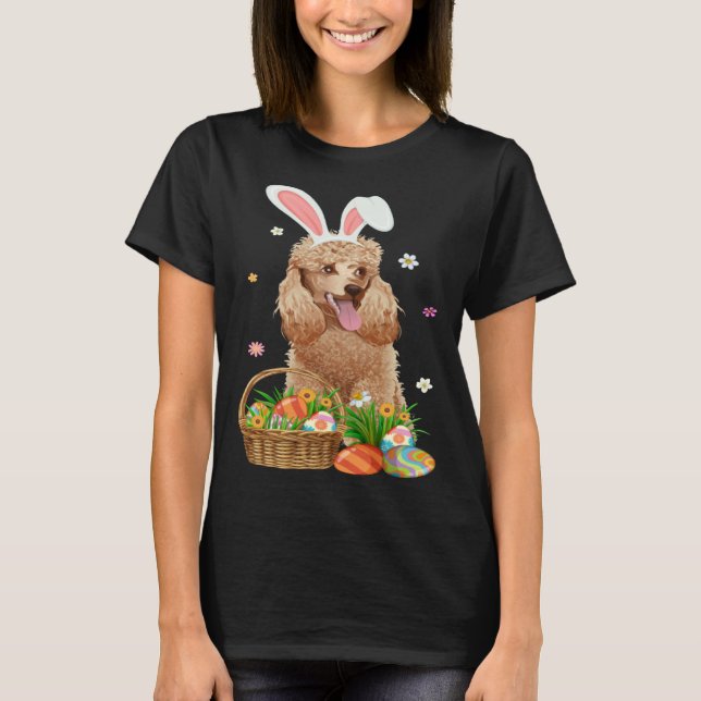 Camiseta Bunny Poodle Dog & Easter Egg Basket Easter Day Ki (Frente)