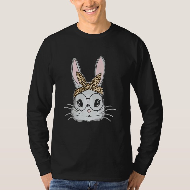 Camiseta Bunny Rabbit Messaging Bun Leopard Páscoa Outfit T (Frente)