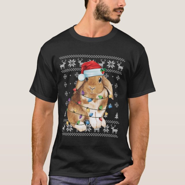 Camiseta Bunny Rabbit Natal Feio Sweater Engraçado Xmas Tre (Frente)
