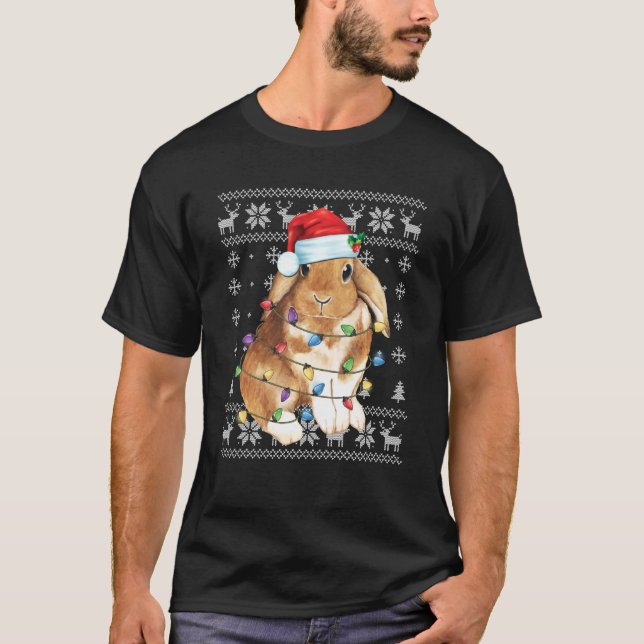 Camiseta Bunny Rabbit Natal Feio Sweater Engraçado Xmas Tre (Frente)