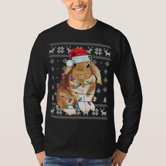 Camiseta Bunny Rabbit Natal Feio Sweater Engraçado Xmas Tre (Frente)